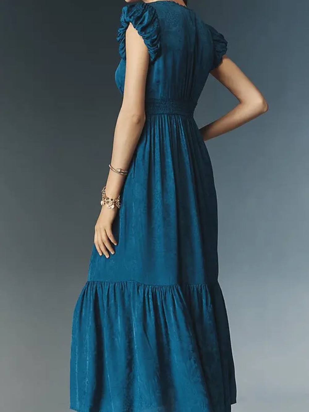 MELLODAY Ruffle Tiered Maxi Dress Teal Ruffle Sleeve Dress With Pockets - Picture 4 of 10